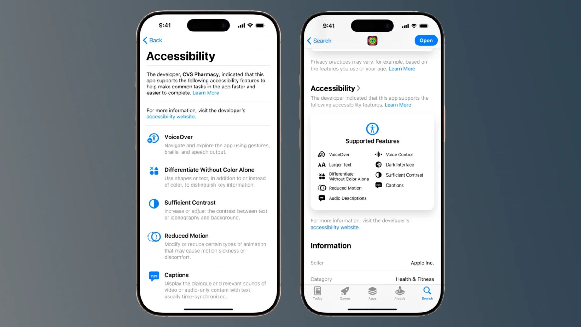 Accessibility Nutrition Labels trên App Store